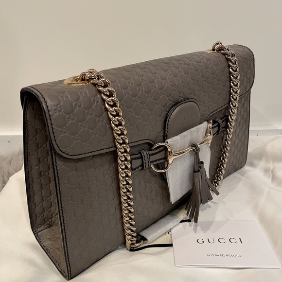 GUCCI 449635 Microguccissima Medium Emily Chain Shoulder Bag Grey - Picture 7 of 12